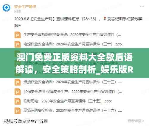 澳门免费正版资料大全歇后语解读，安全策略剖析_娱乐版RAX791.65