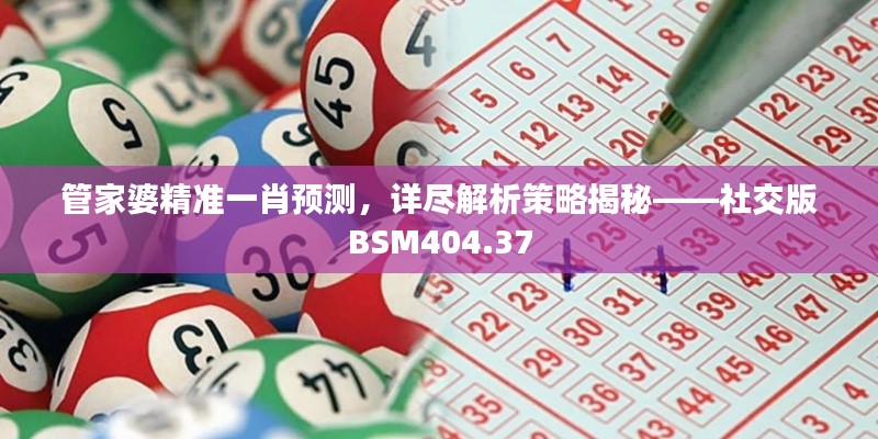 管家婆精准一肖预测,详尽解析策略揭秘——社交版BSM404.37