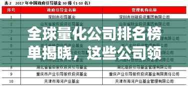 全球量化公司排名榜单揭晓,这些公司领跑市场!
